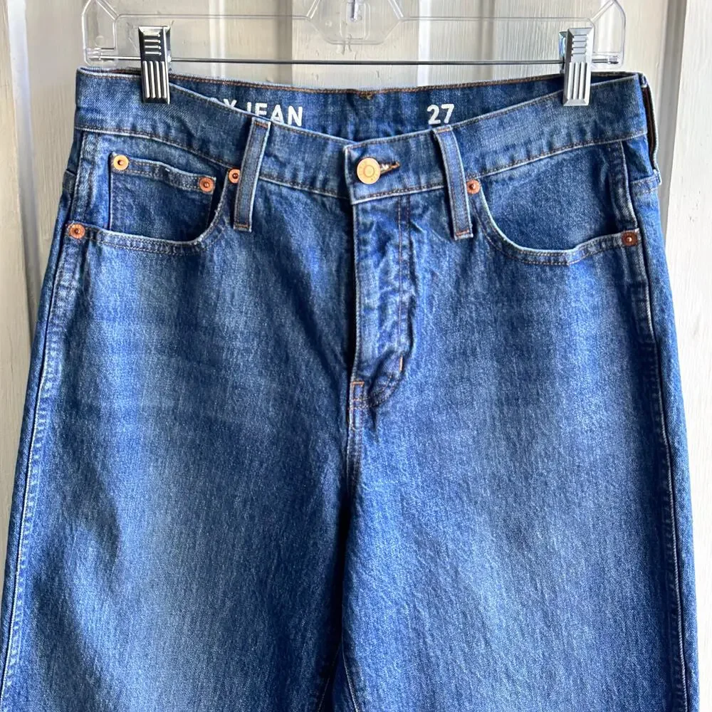 J Crew Peggy Barrel Leg High Rise Tapered Jeans Authentic Blue Wash